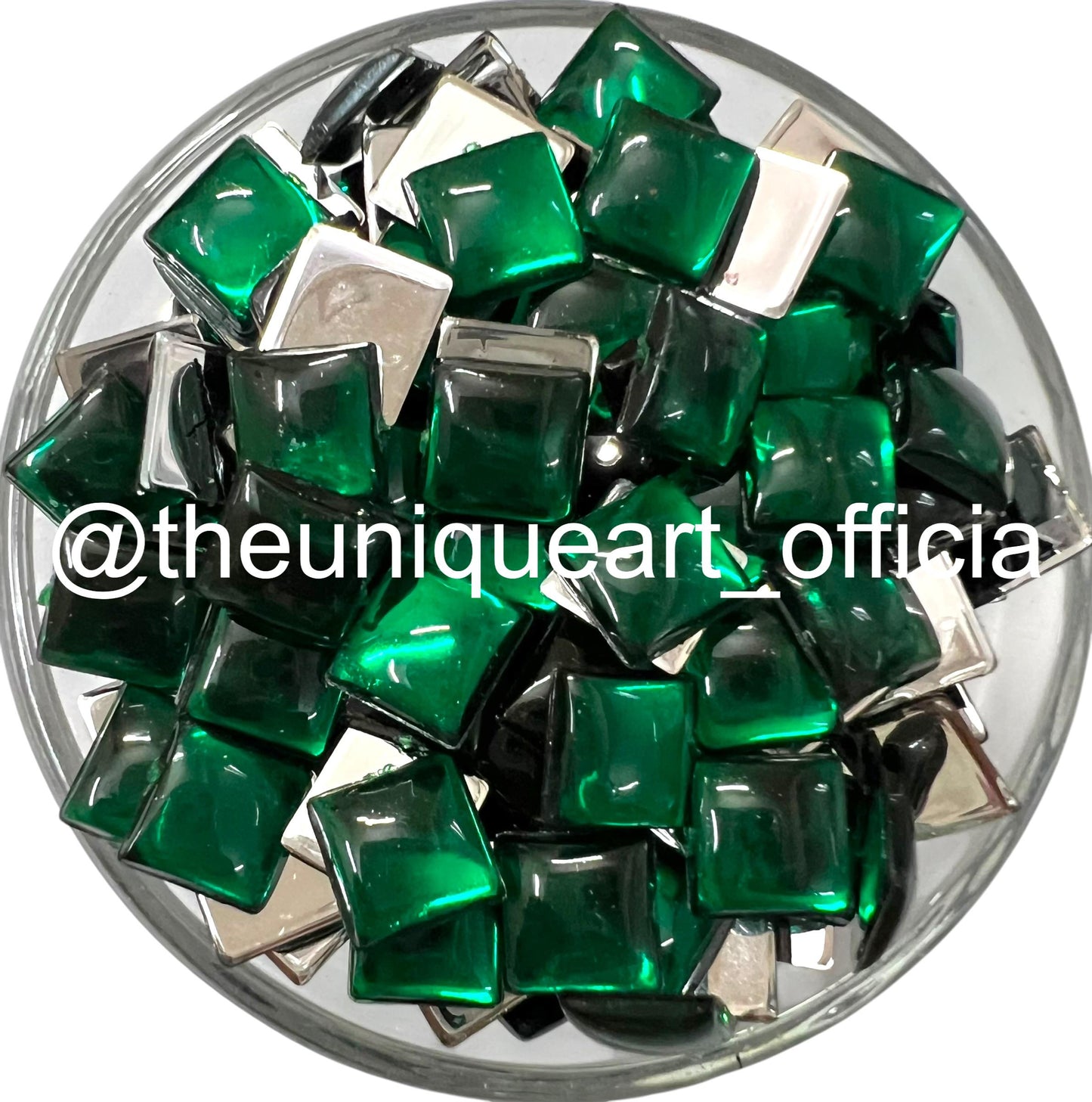 Green 8x8mm square acrylic flat base beads for jewellery making and Aari embroidery.
