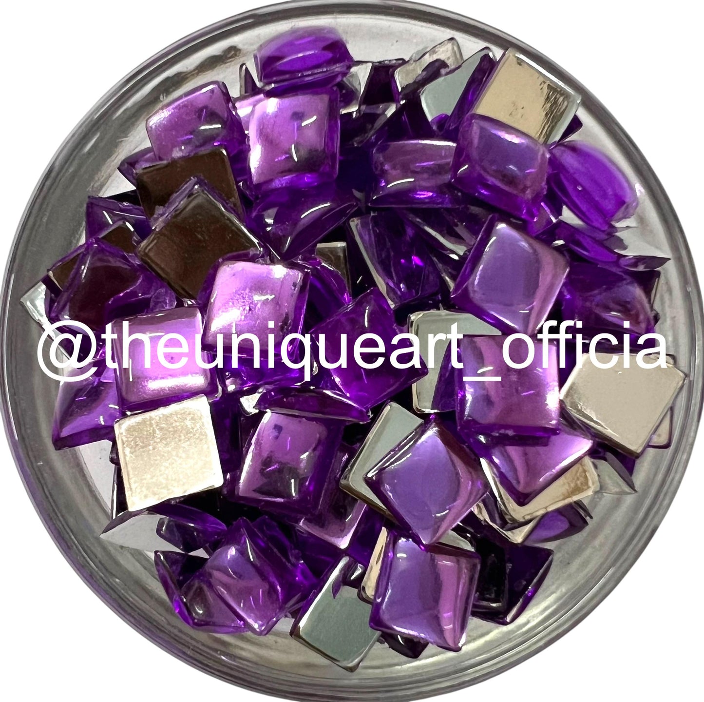 Purple 8x8mm square acrylic flat base beads for jewellery making and Aari embroidery.