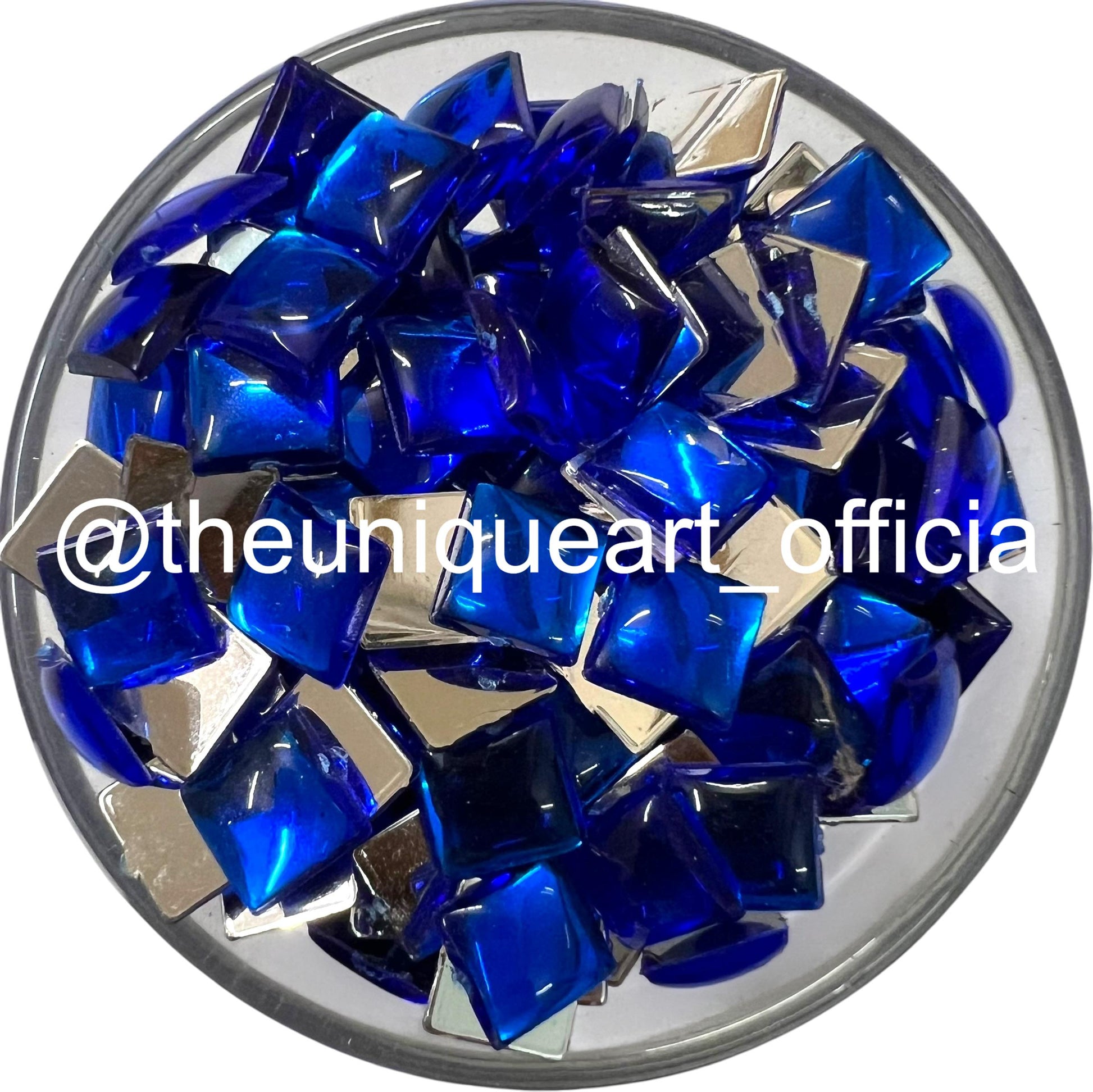 Blue 8x8mm square acrylic flat base beads for jewellery making and Aari embroidery.