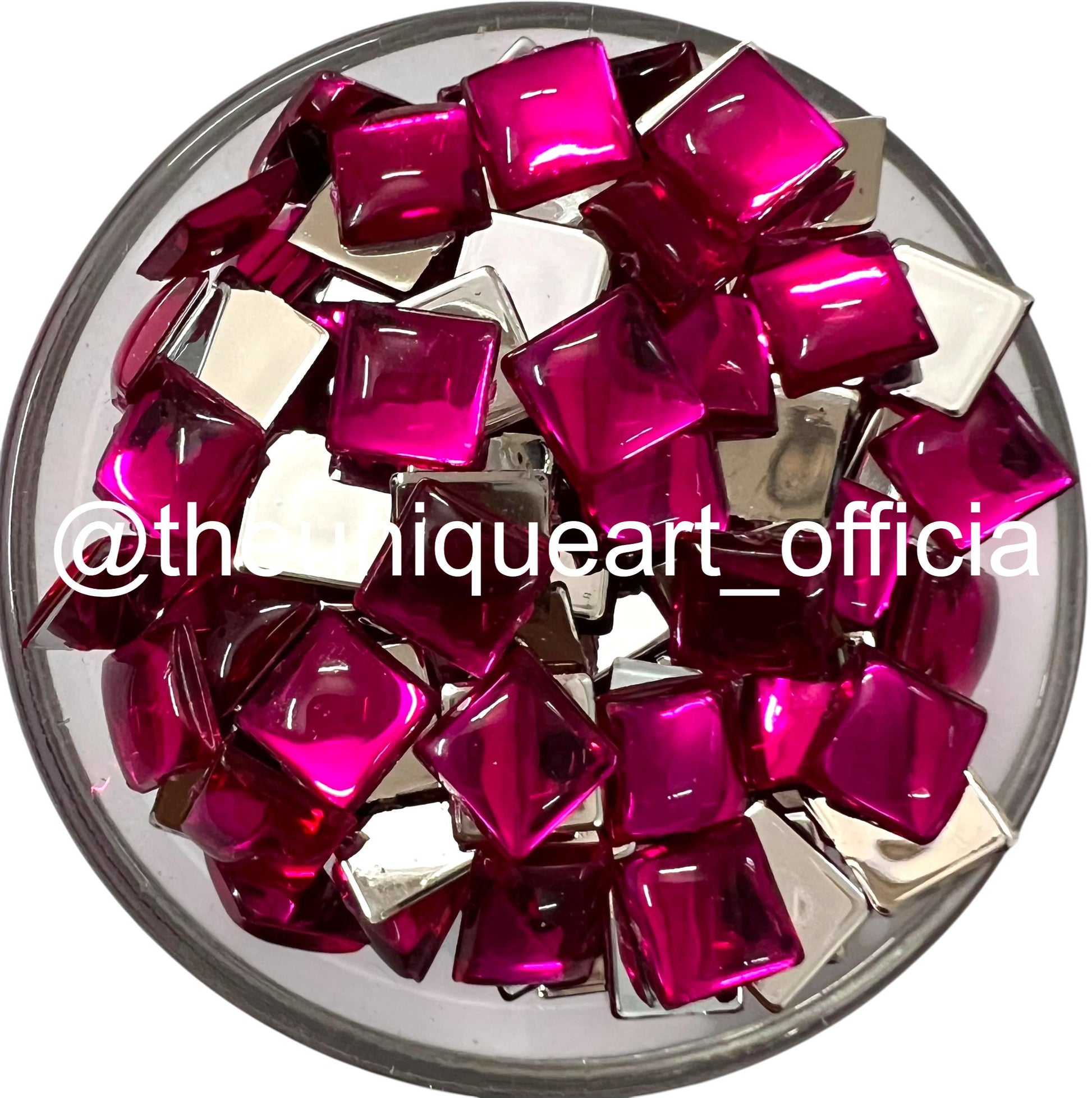Dark Pink Rani 8x8mm square acrylic flat base beads for jewellery making and Aari embroidery.