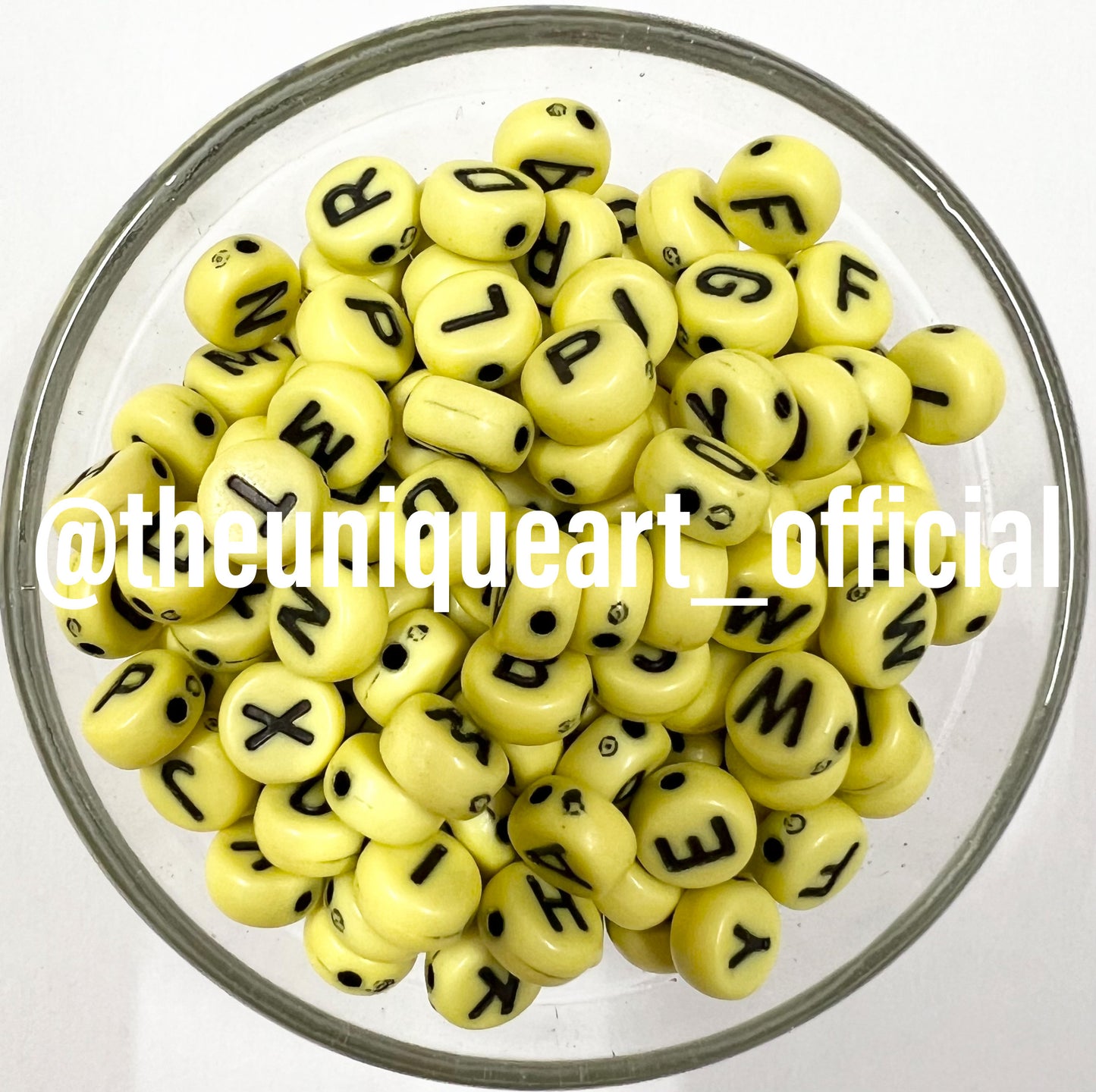 Yellow Flat Circle Alphabet Beads