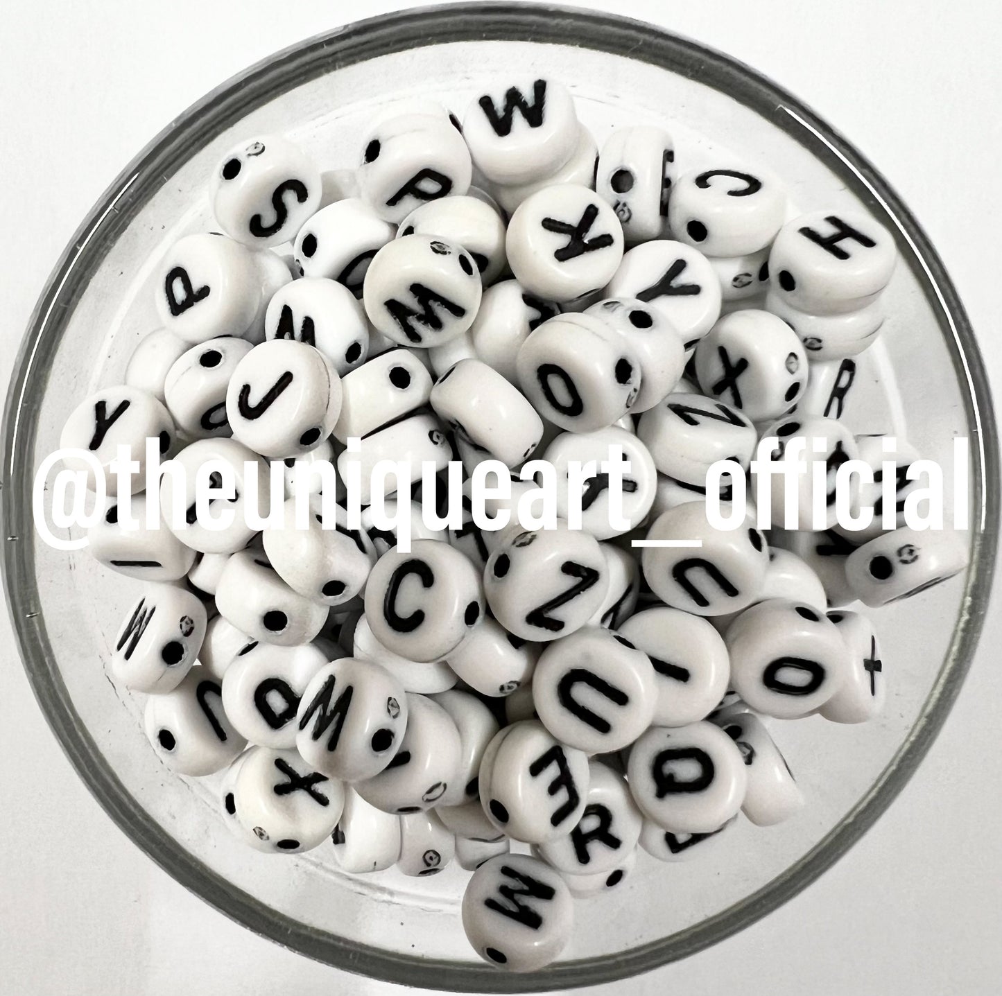 Black & White Flat Circle Alphabet Beads