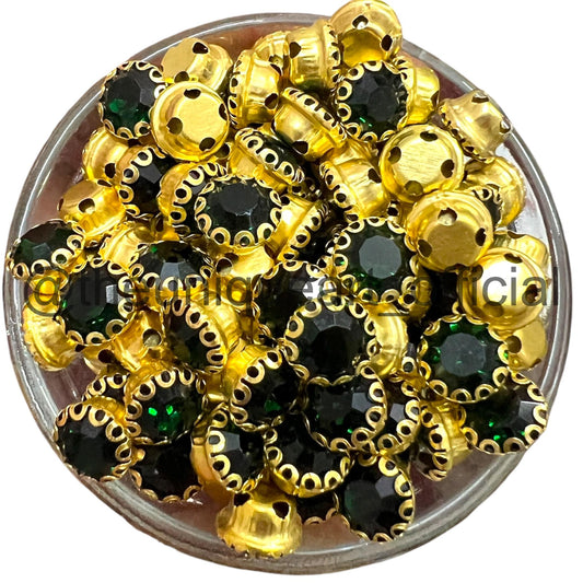 Dark Green 8mm Round Sunflower Clip Stone