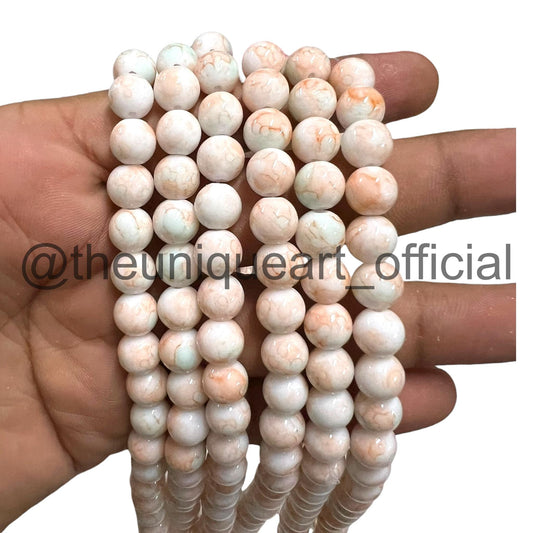 Peach Marble Printed Glass Beads 8mm