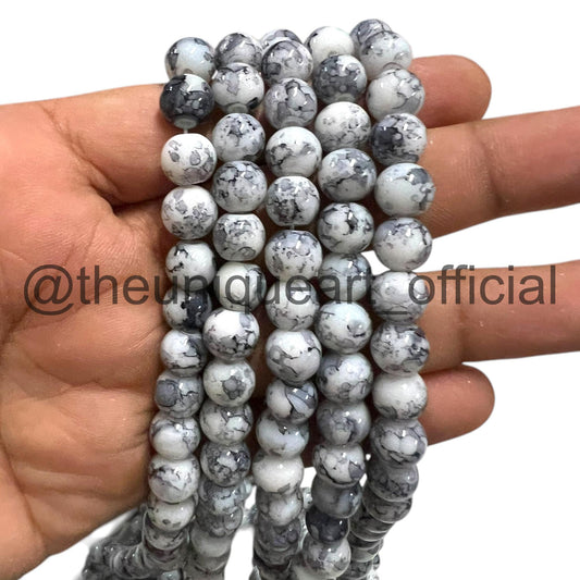 Grey Marble Printed Glass Beads 8mm