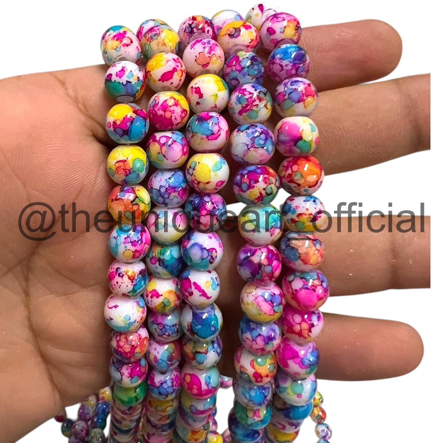 Multicolour Marble Printed Glass Beads 8mm