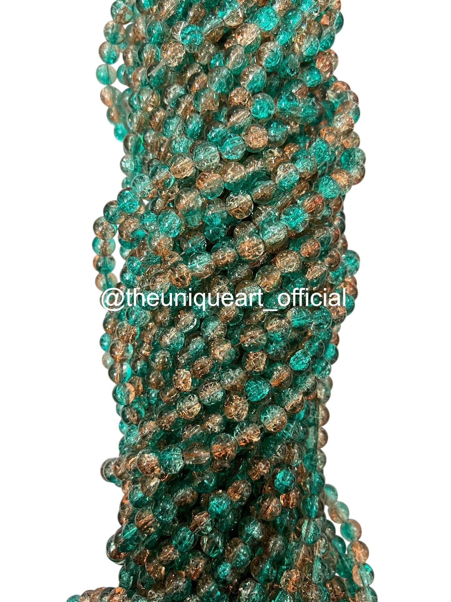 Multi Peach & Rama Green Crackle Glass Beads 8mm