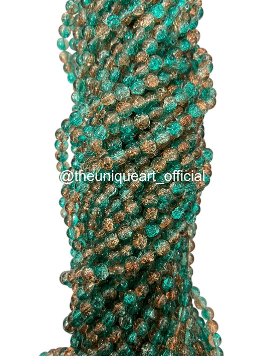 Multi Peach & Rama Green Crackle Glass Beads 8mm