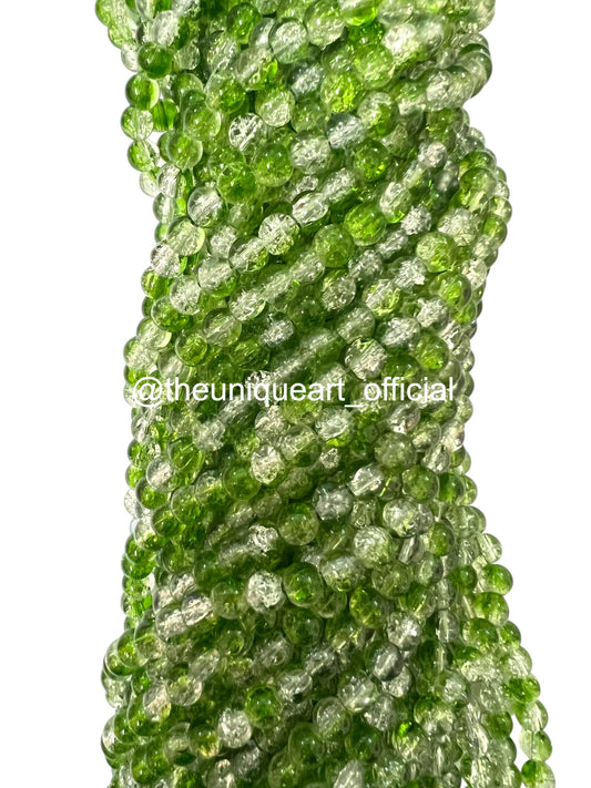 Light Mehendi Green Crackle Glass Beads 8mm
