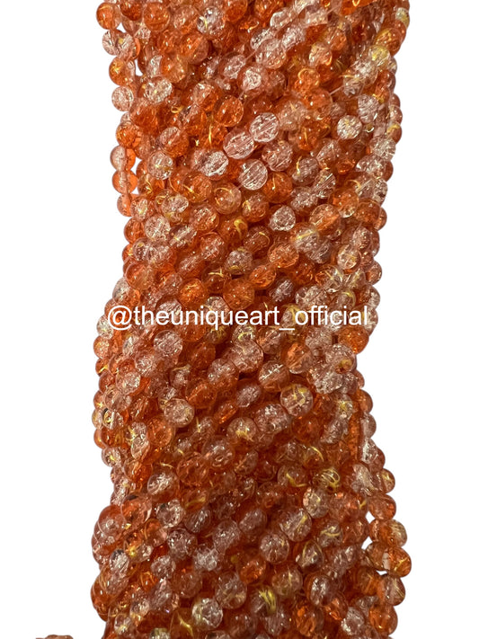 Dual Orange Crackle Glass Beads 8mm