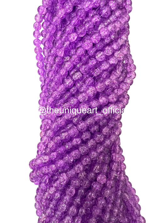 Purple Crackle Glass Beads 8mm