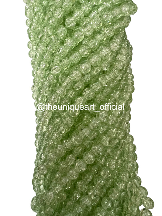Pastel Pista Green Crackle Glass Beads 8mm
