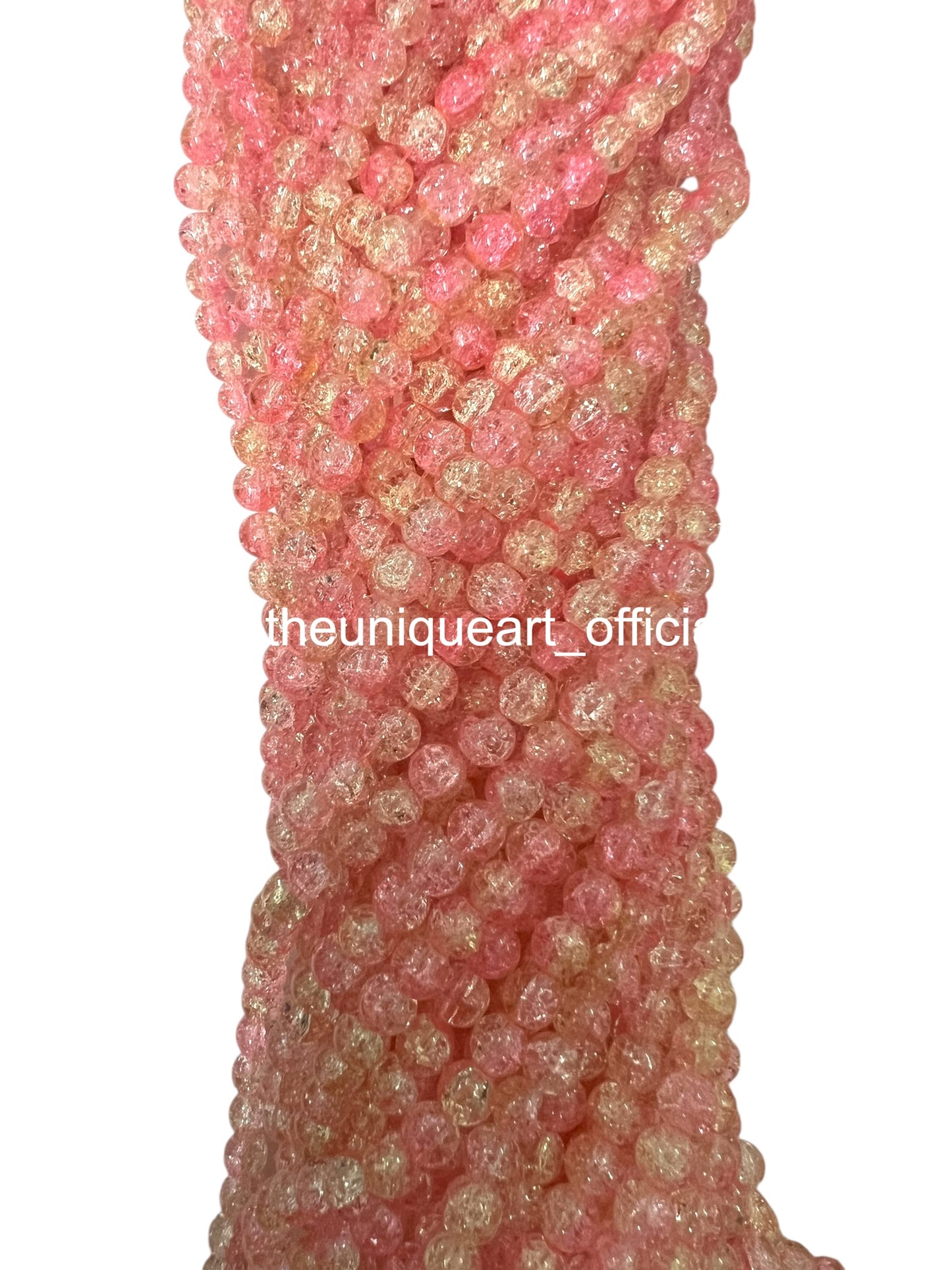 Multi Pink & Beige Crackle Glass Beads 8mm