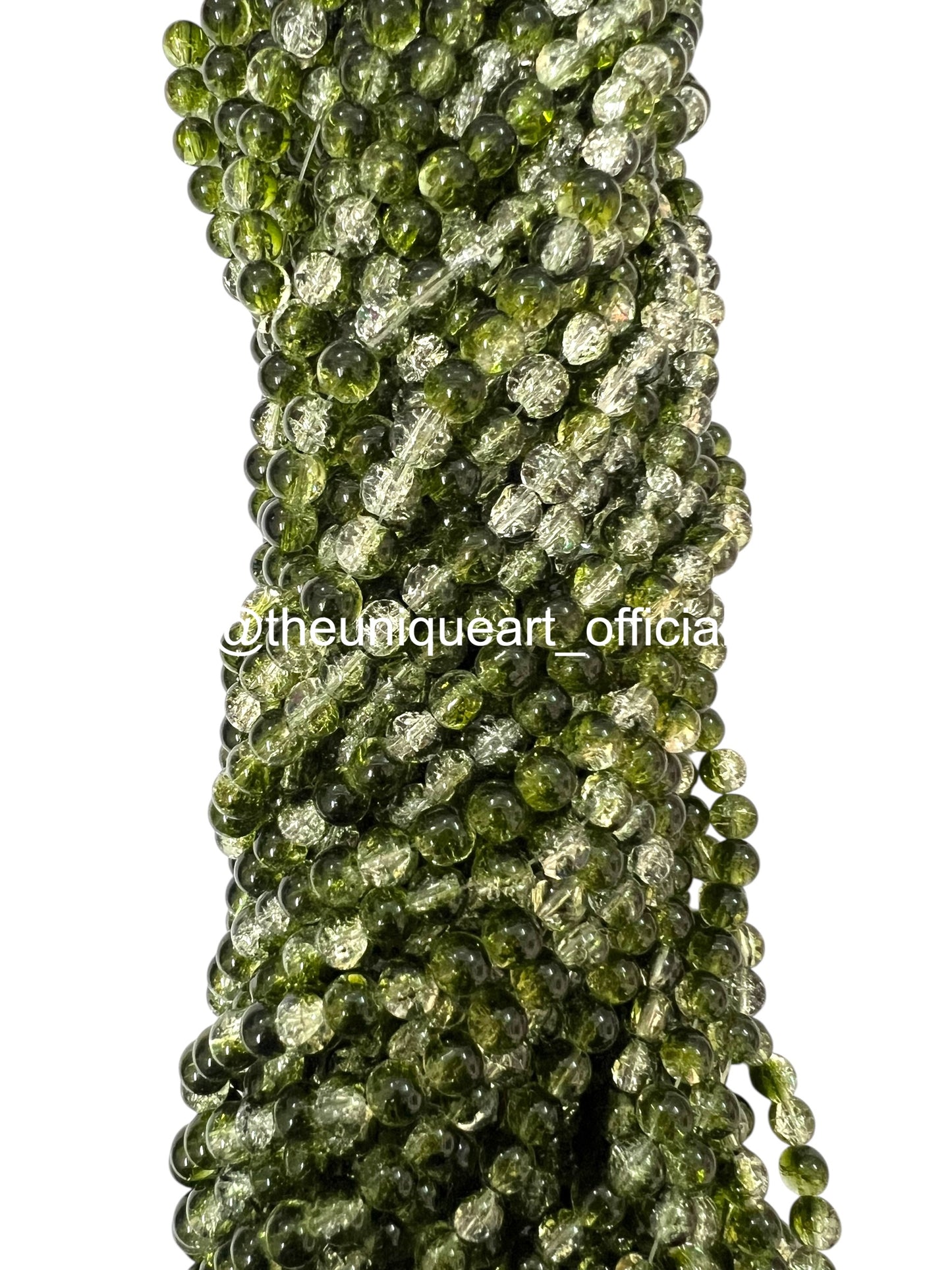 Mehendi Green Crackle Glass Beads 8mm