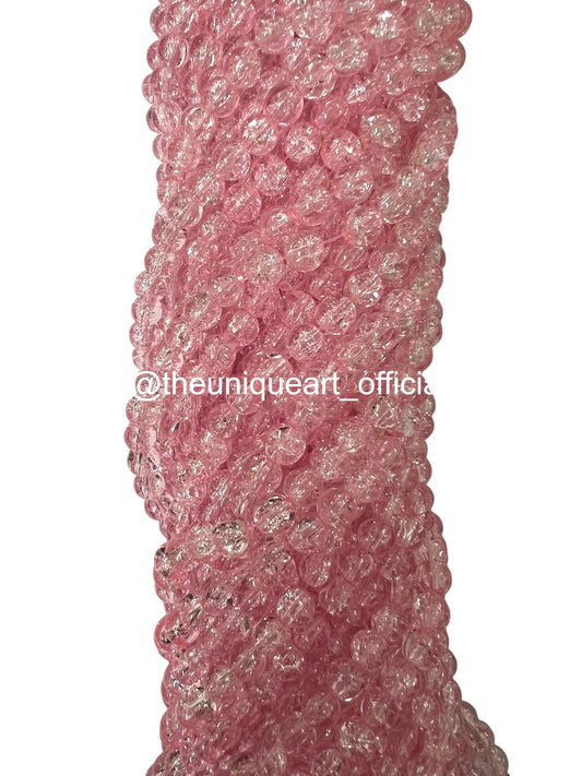 Light Pink Crackle Glass Beads 8mm