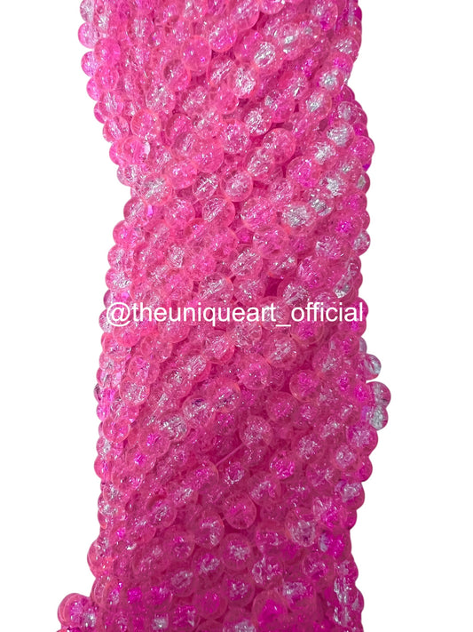 Dark Pink Crackle Glass Beads 8mm (2)