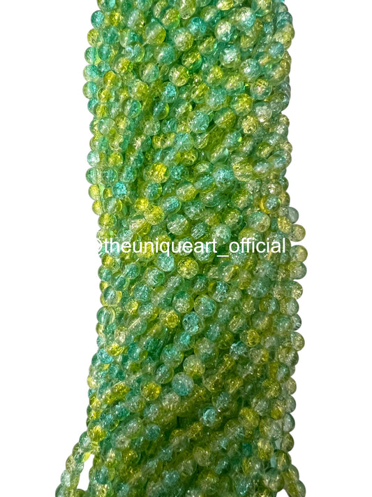Multi Sea Green & Yellow Crackle Glass Beads 8mm