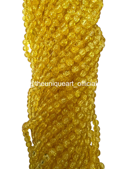 Yellow Crackle Glass Beads 8mm