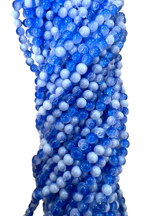 Milky Blue Crackle & Jelly Beads 8mm