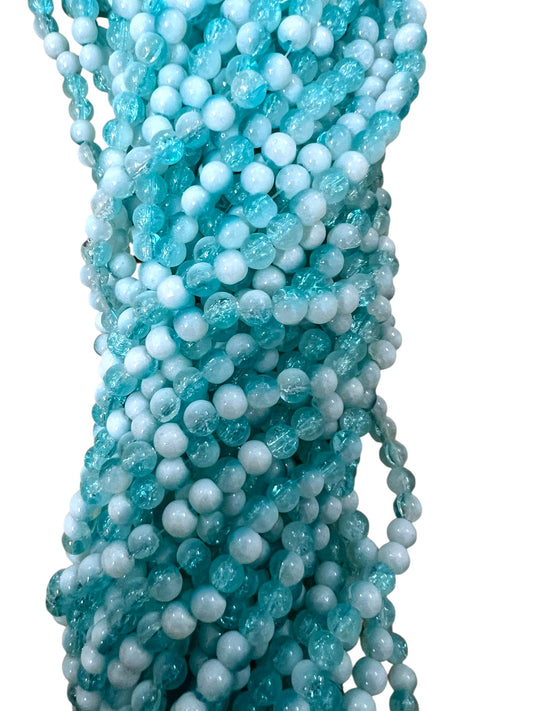 Milky Aqua Blue Crackle & Jelly Beads 8mm
