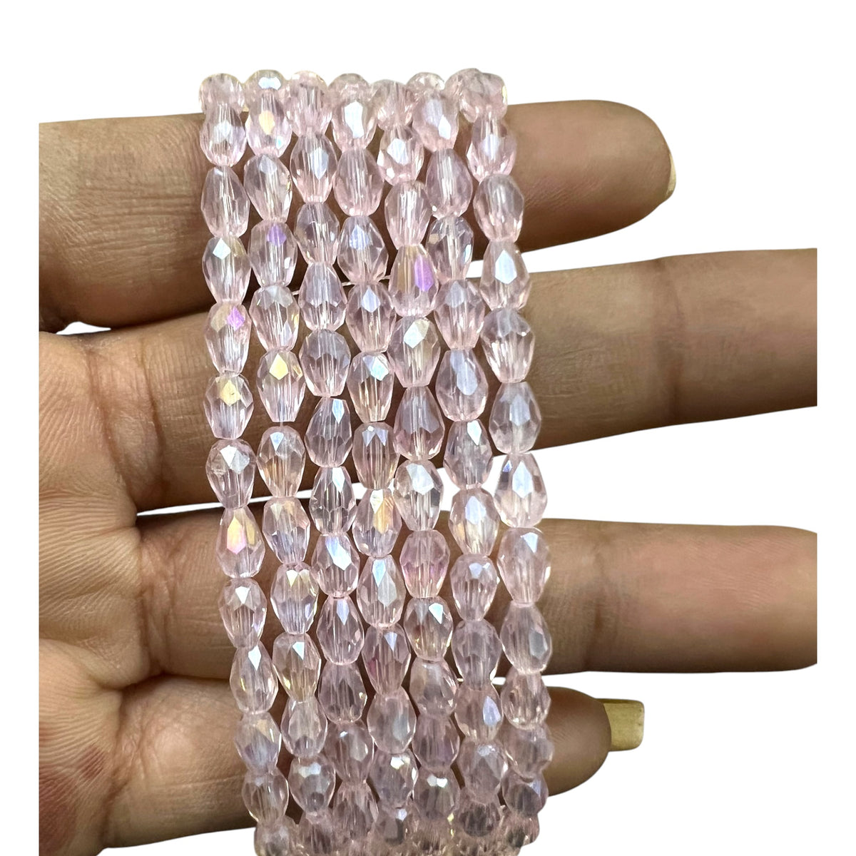 A full strand of shiny 4x6mm pink rainbow faceted glass crystal rondelle beads