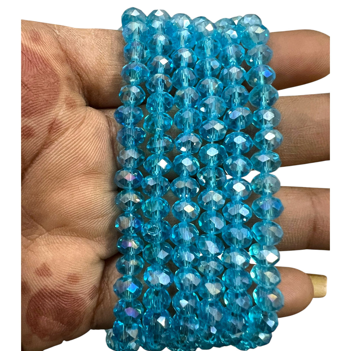 6mm Light Blue Rainbow Round Crystal Beads For Jewellery Making - 1 String