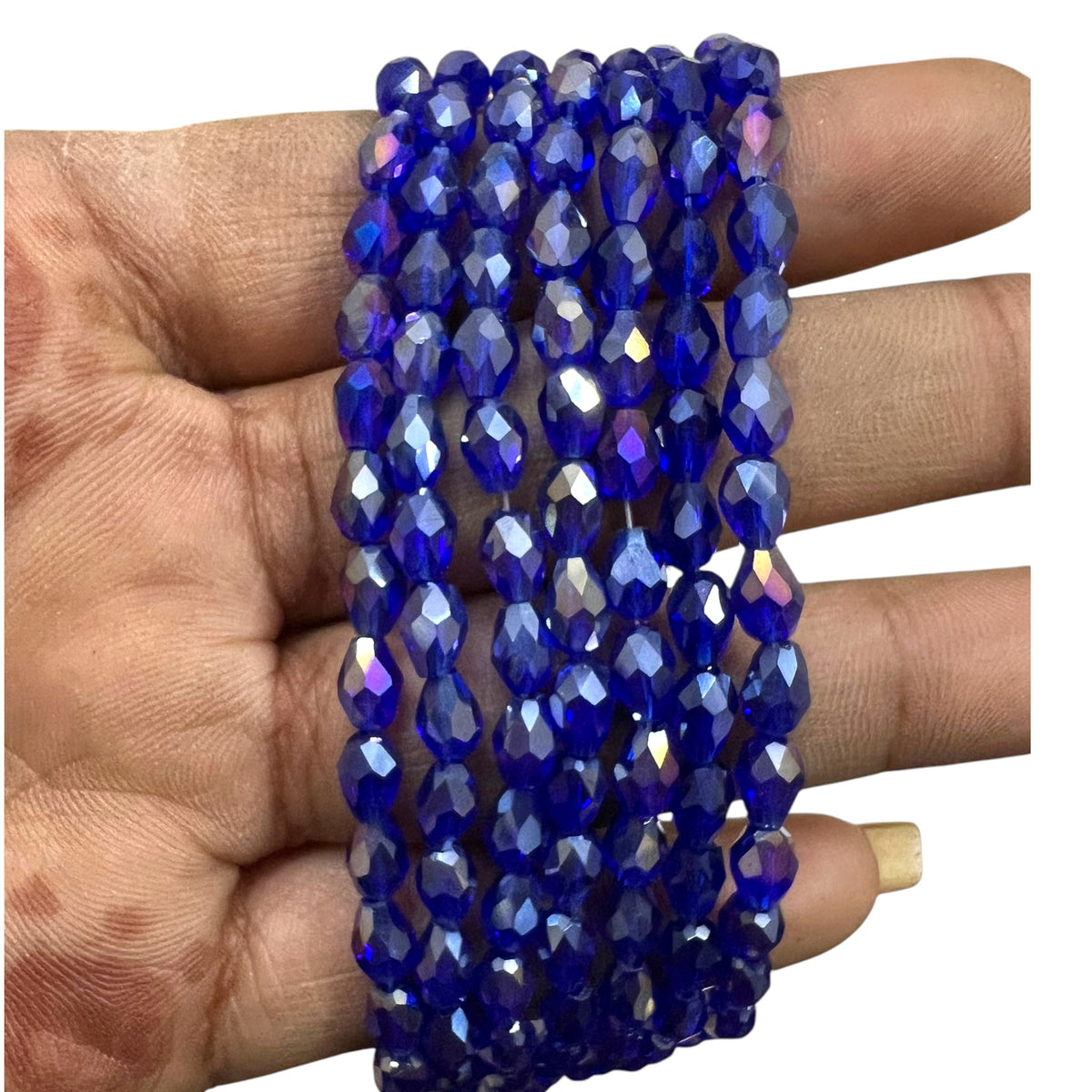 A full strand of shiny 4x6mm blue rainbow faceted glass crystal rondelle beads