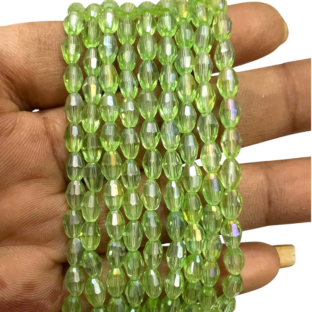 4x6mm Light Green Glass Crystal Oval For Jewellery Making - 1 String