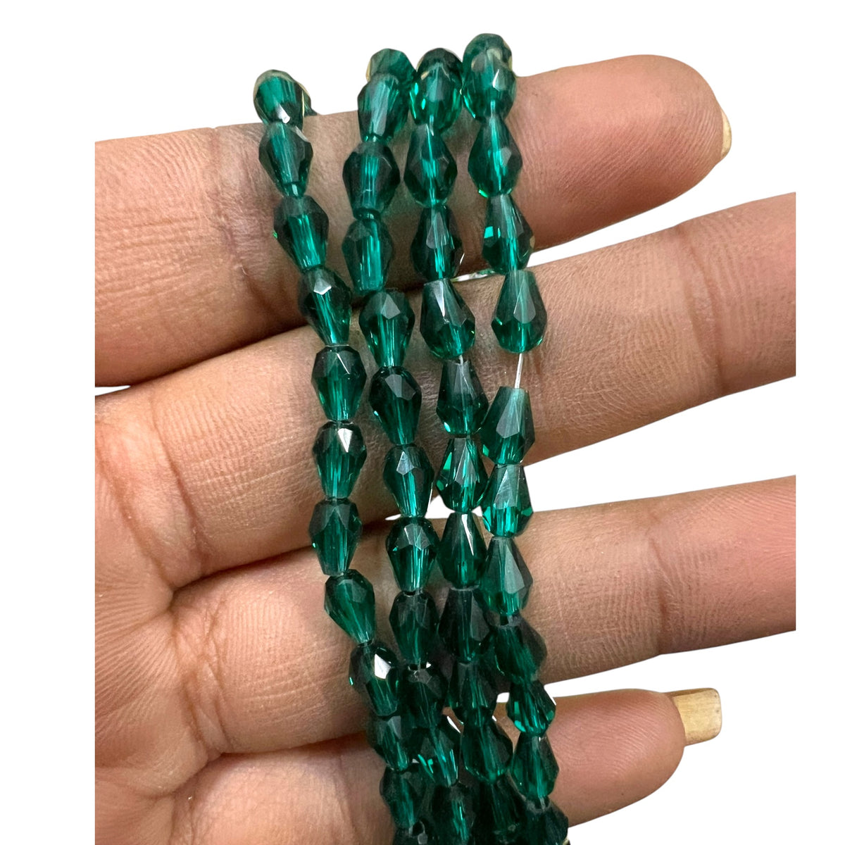 A full strand of shiny 4x6mm emerald rainbow faceted glass crystal rondelle beads