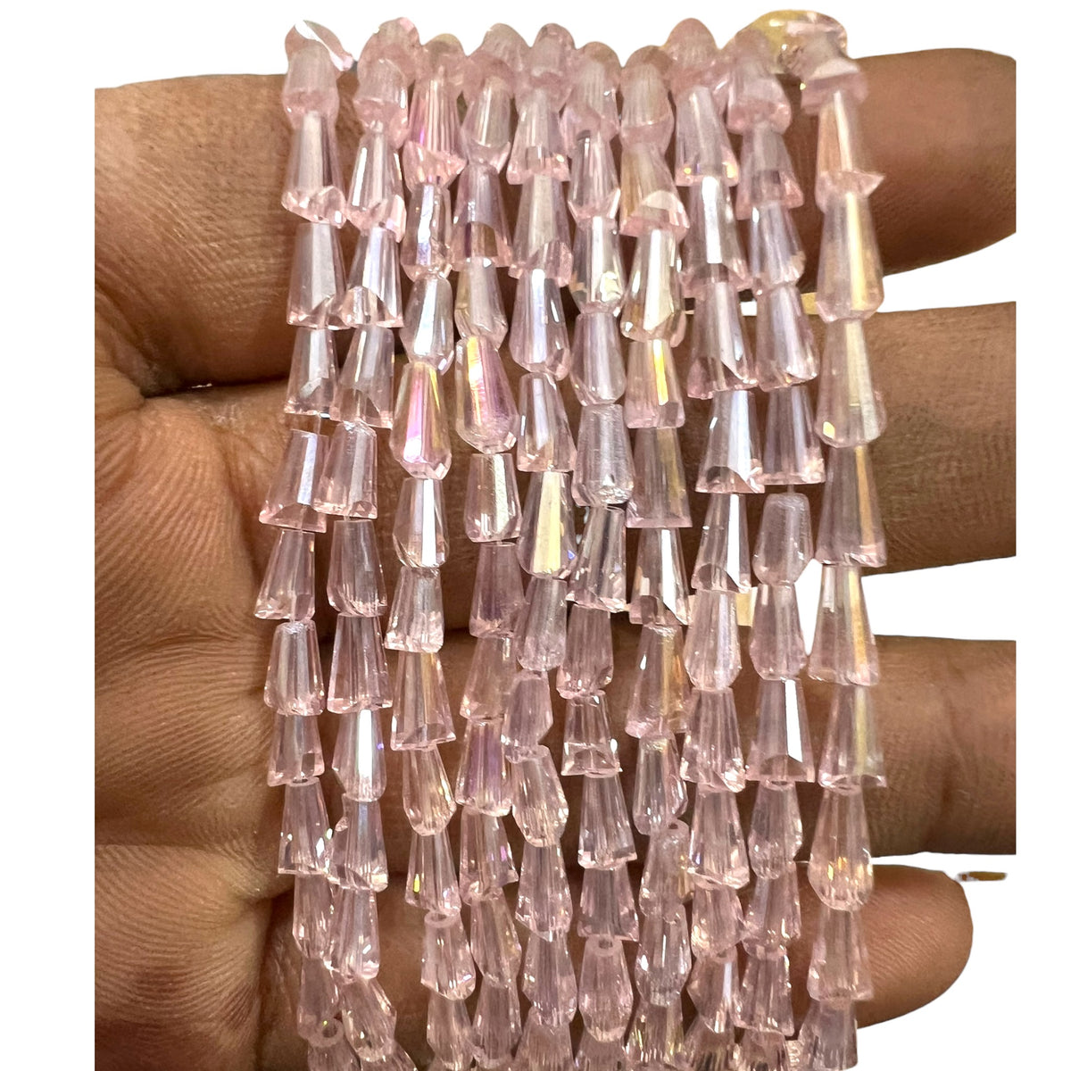 Loose 4x8mm pink rainbow glass crystal pencil column beads with iridescent finish for jewellery making