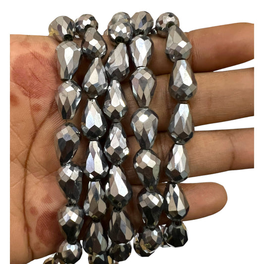 Faceted silver metallic glass crystal drop beads for DIY jewellery making