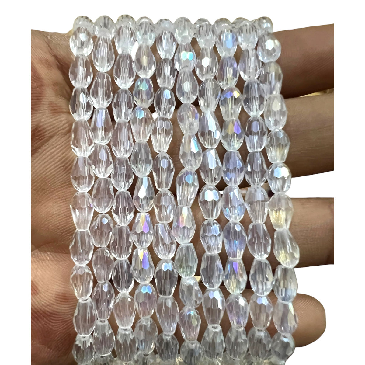 Loose 4x6mm white rainbow glass crystal round beads with iridescent shimmer for jewellery making