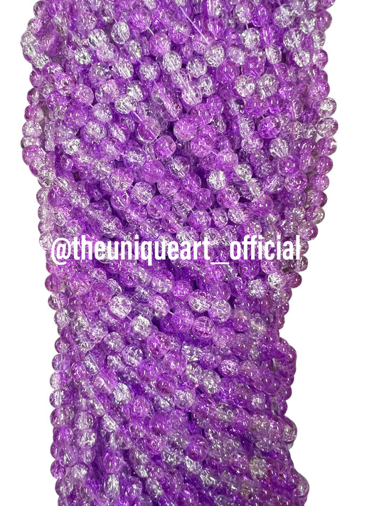 Purple Crackle Glass Beads 8mm