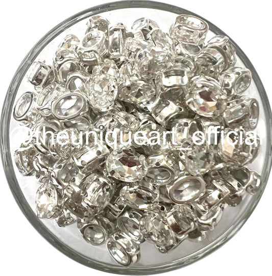 Silver Crystal 8x10mm Oval Clip Stones for Jewellery Making