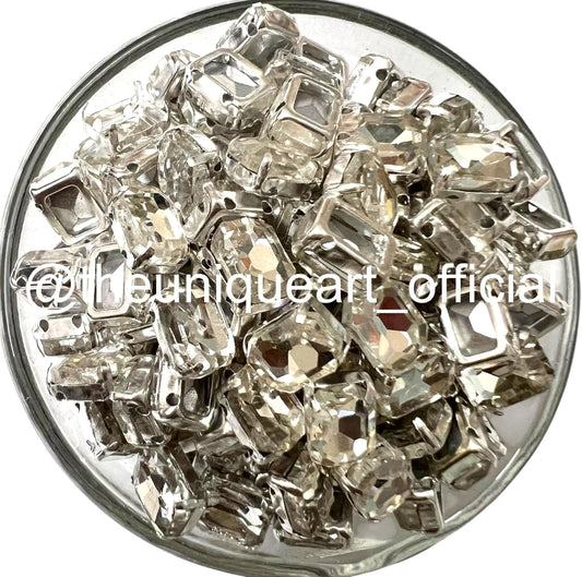 Silver Crystal 6x8mm Rectangle Clip Stones for Jewellery Making
