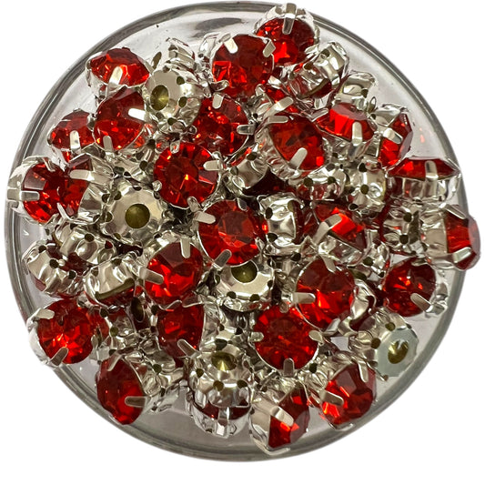 Red 8mm Round Silver Base Clip Stone