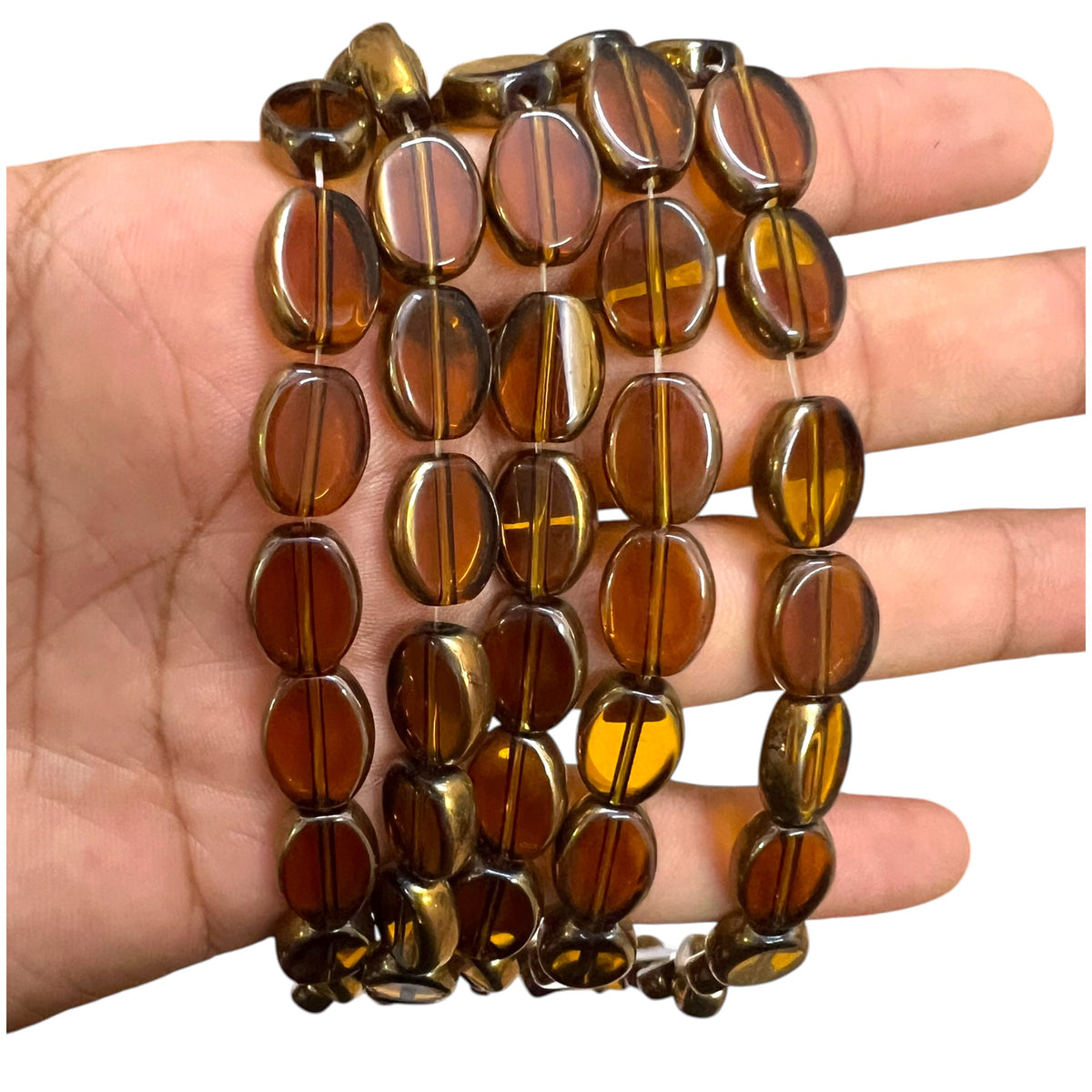 10x14mm Oval Brown Transparent Glass Beads 1 String (24pcs In String)
