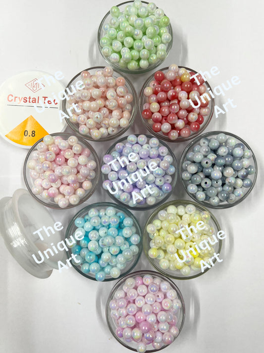 8mm Multicolour Marble Acrylic Beads For Jewellery Making with Free Transparent Elastic Pack of 450 Pieces