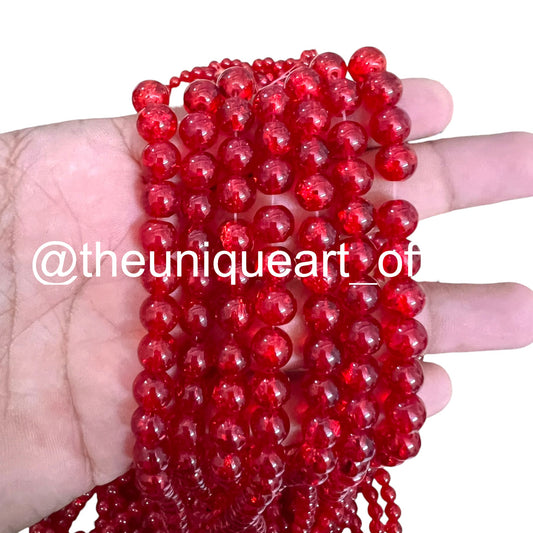 Red Trans Crackle Glass Beads 8mm
