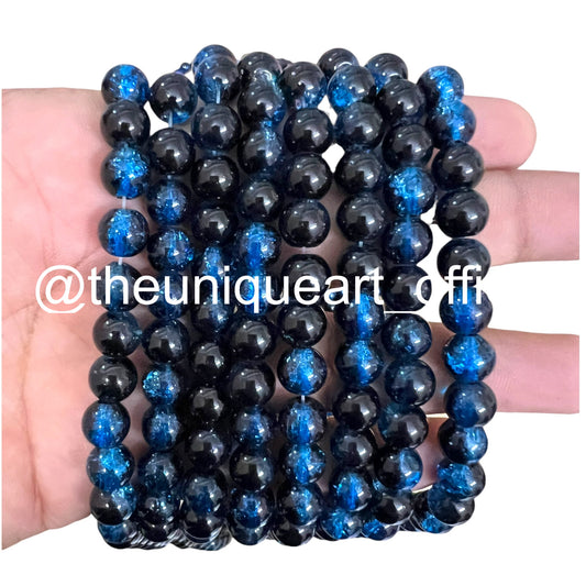 Multi Blue & Black Crackle Glass Beads 8mm
