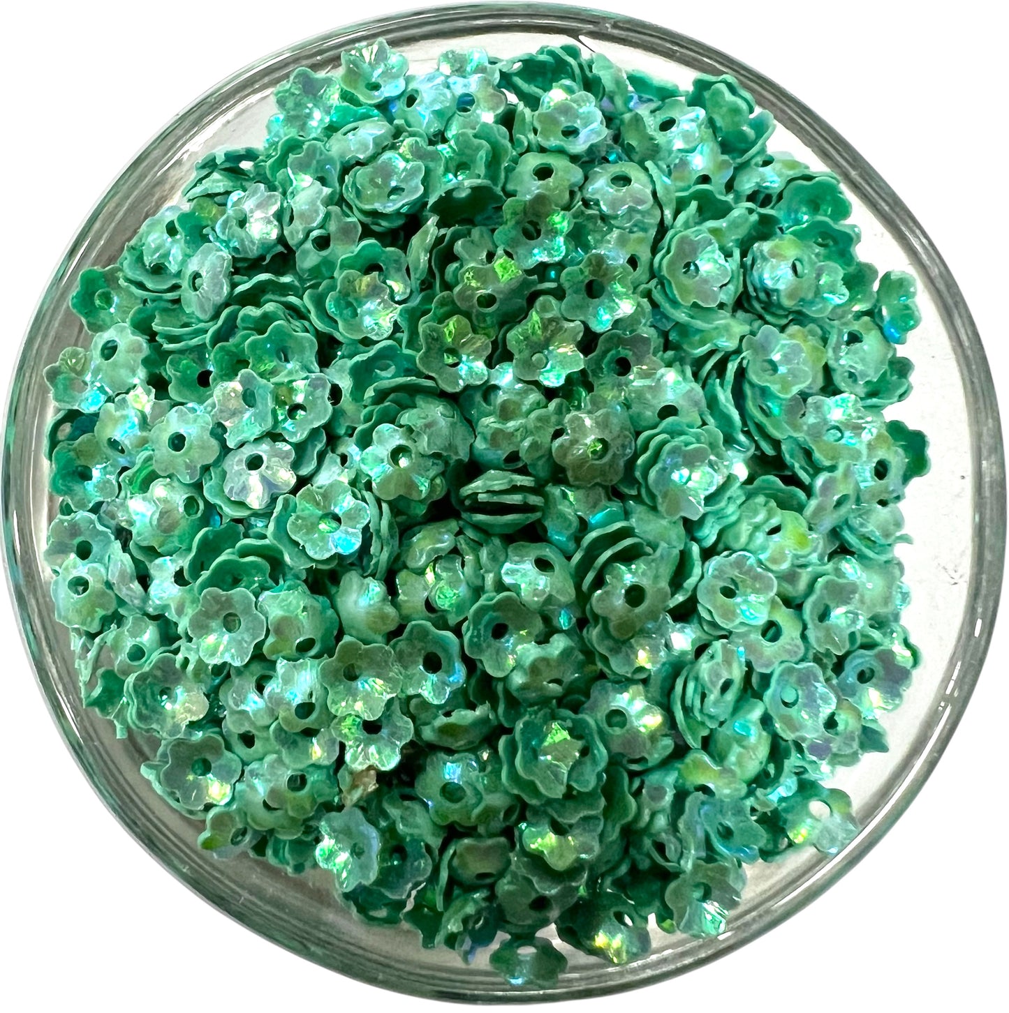 5mm Sea Green Flower Opaque Rainbow Sequins