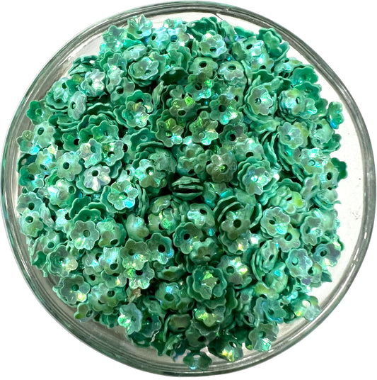 5mm Sea Green Flower Opaque Rainbow Sequins