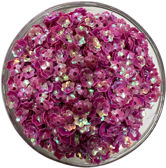 5mm Dark Pink Flower Rainbow Sequins