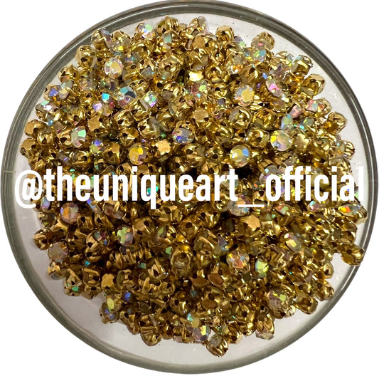 3mm Rainbow Small Round Clip Stones With Golden Base