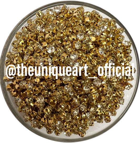 3mm White Small Round Clip Stones With Golden Base