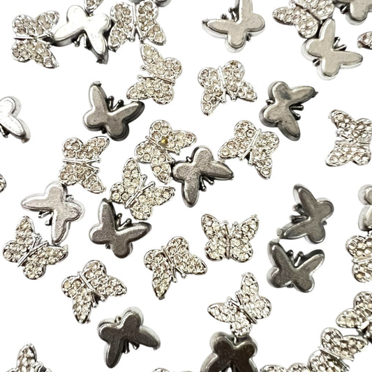 Silver Butterfly Charm With Rhinestone 10mm