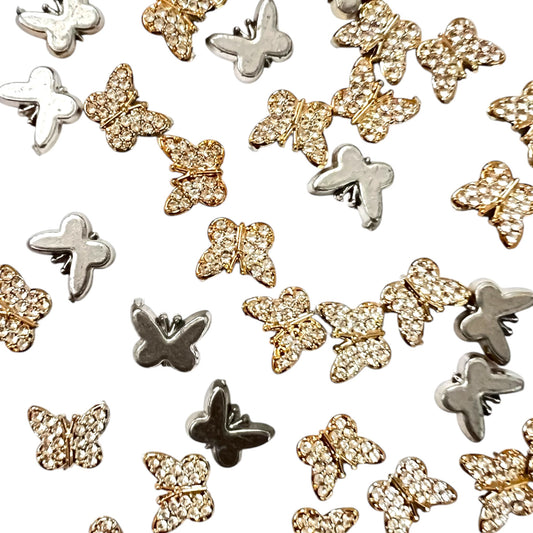Golden Butterfly Charm With Rhinestone 10mm