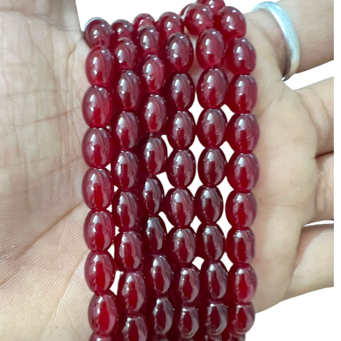 Maroon 6x8 Oval Glass Beads For Jewellery Making