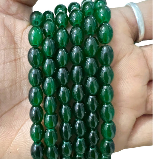 Green 6x8 Oval Glass Beads For Jewellery Making