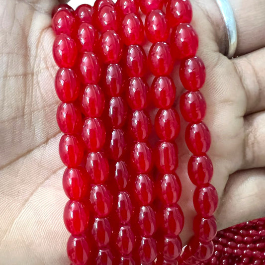 Red 6x8 Oval Glass Beads For Jewellery Making